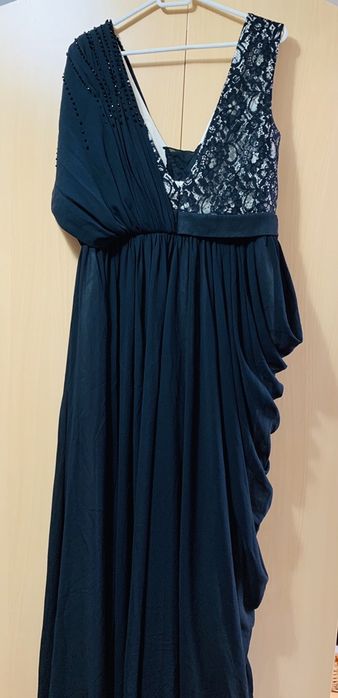 Rochie neagra, lunga cu pliuri laterale, marimea M-L