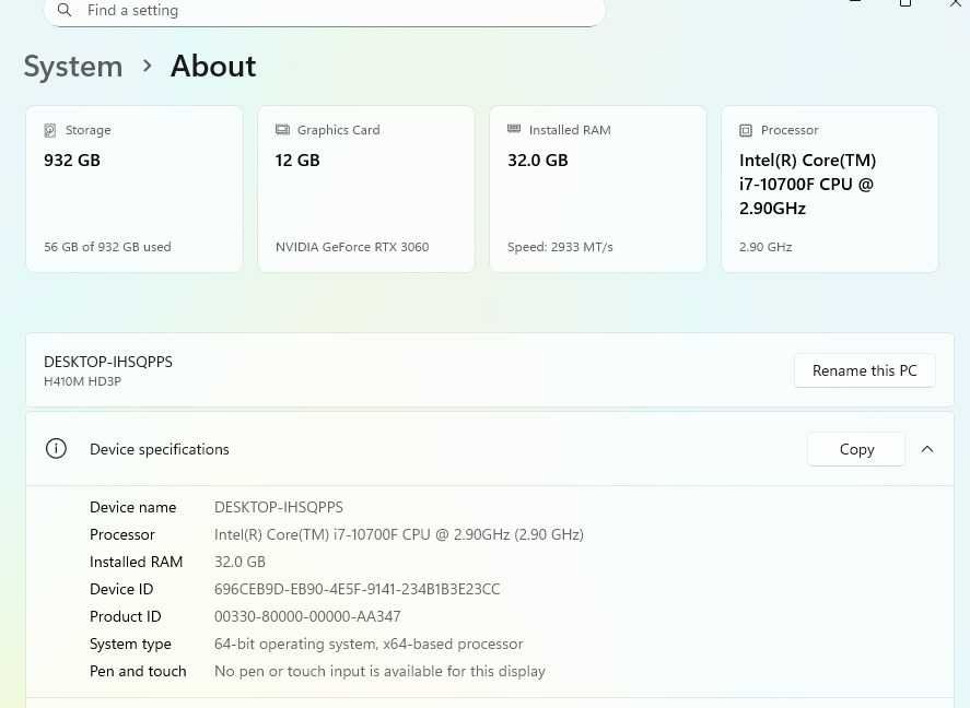 PC GAMING I7 10700 RTX 3060 32GB RAM