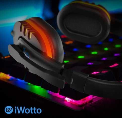 Геймърски слушалки iWotto, кабелни за игри с микрофон, RGB осветление