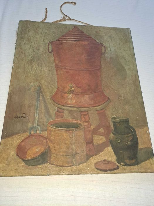 tablou pictura veche ulei pe panza reproducere Chardin 61/49 cm