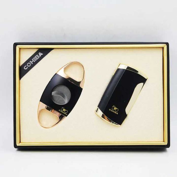 Подаръчен комплект от запалка с пънчър и ножица за пури 50 годишнина