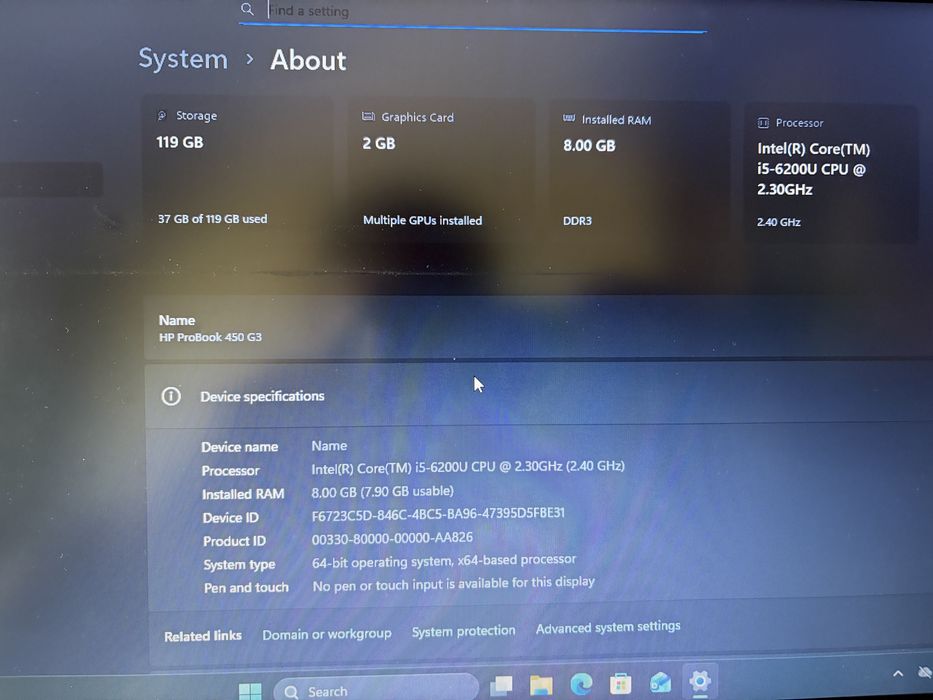 HP ProBook 450 G3 i5-6200U, 2,3 ghz, 8GB RAM 128GB