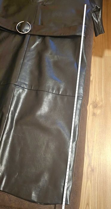 Нова дълга лъскава кожена рокля "NA-KD" с колан, номер 34, размер XS-S