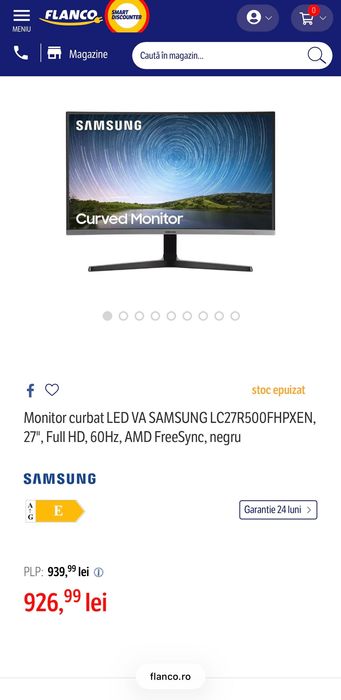 Monitor curbat SAMSUNG LC27R500FHUXEN, 27" AMD FreeSync, Full HD, 60Hz