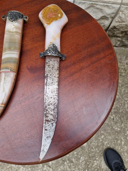 Страхотен антикварен арабски нож ханджар кама оникс