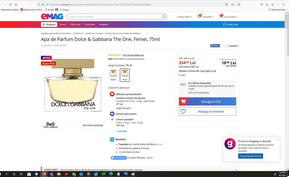 Vand: Parfum Dolce & Gabbana The One, Femei, 75 ml. Nou/Sigilat