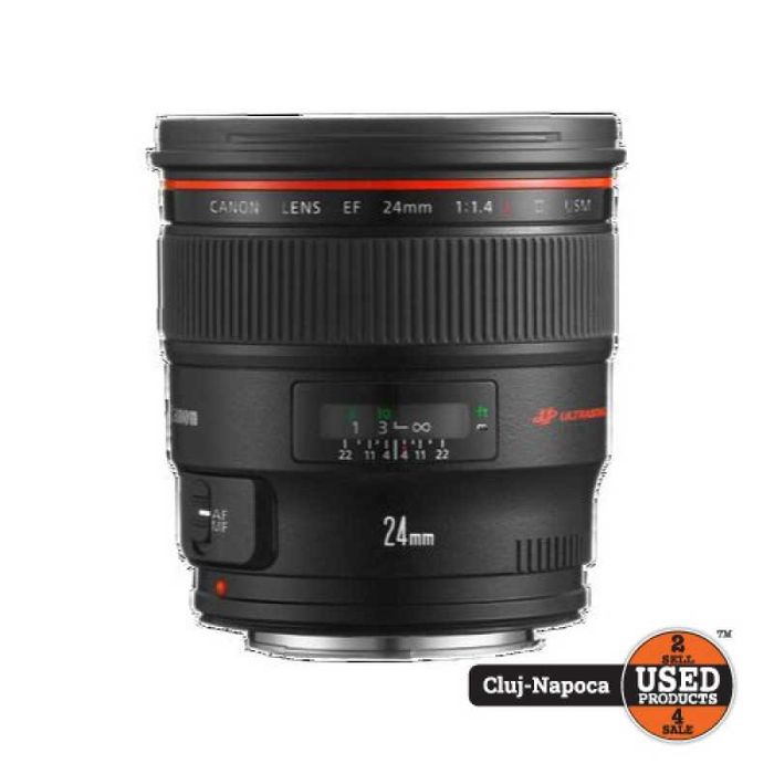 Obiectiv foto Canon EF 24mm 1:1.4 L II Ultrasonic, pentru DSLR Full-Frame, 650g | GARANTIE 12 LUNI | UsedProducts.ro
