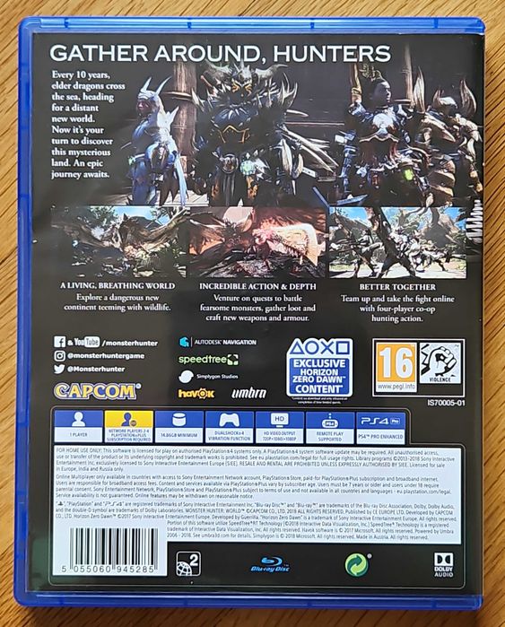 Monster Hunter World PS4 Playstation 4 Плейстейшън 5 PS PS5 диск игра