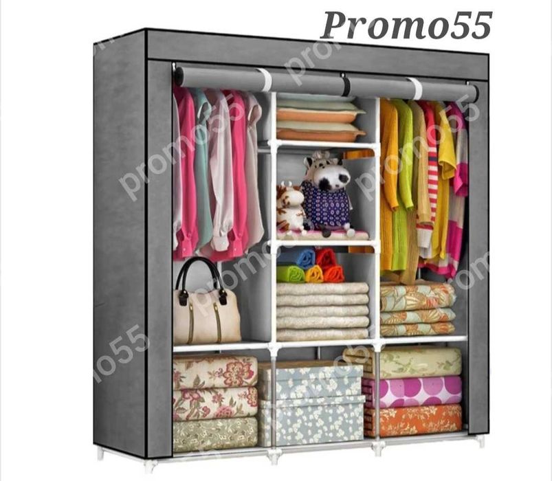 Текстилен триклирен гардероб, Органайзер за дрехи 130х175х45 см.