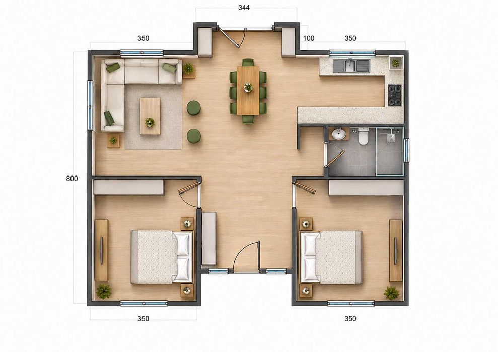 Сглобяема къща едноетажна с две спални – 85 м²