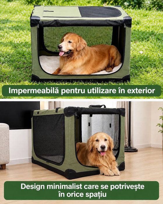 Cusca pliabila pentru caini 90x64x64 cm verde 4 usi transport calatorie