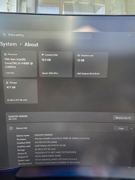 Мощен гейминг компютър MSI / Intel i5-11400F / AMD RX 6750 XT 12GB / 16GB RAM / 500GB SSD / 700W