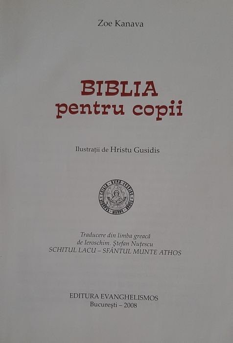 Biblia pentru copii autor Zoe Kanava noua neutilizata