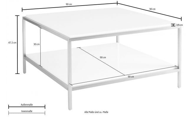 Masuta de cafea Cherleen, MDF alb, cadru auriu, 90 cm