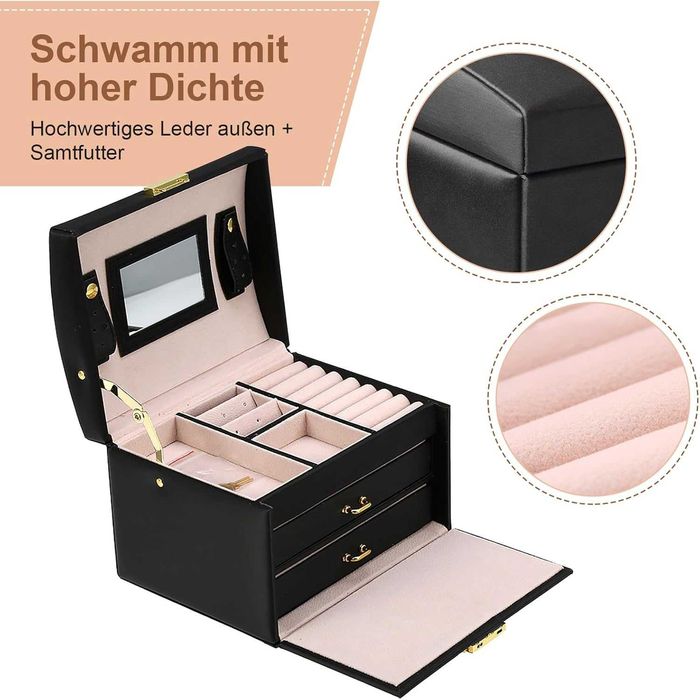 Cutie de bijuterii cu 20 compartimente incuietoare cu cheie si oglinda