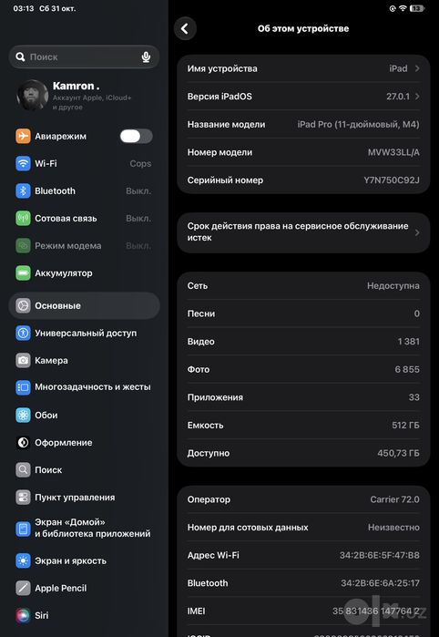 iPad Pro 11 M4 512GB Wi-Fi+Cellular + Apple Pencil Pro, идеал