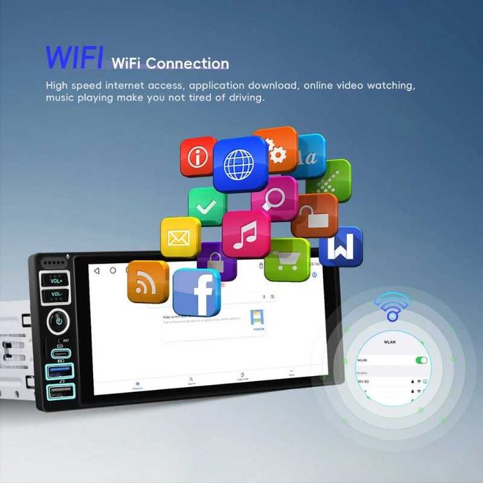 6.86” 1280*480 1-Din мултимедия с Android 15, RDS, 4GB/64GB