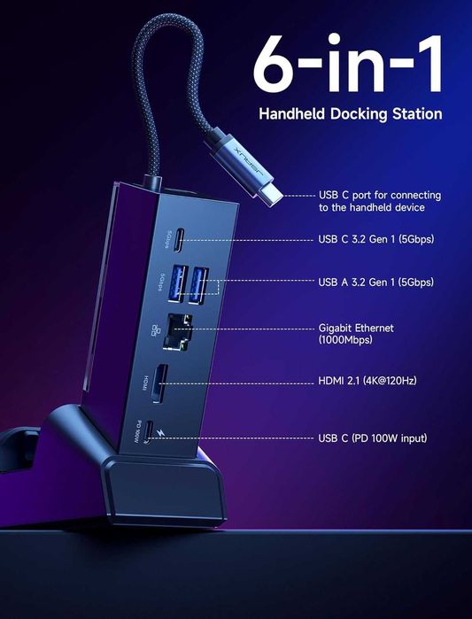 Докинг станция JSAUX 6в1 за Steam Deck ROG Ally X Legion Go (4K 120Hz)