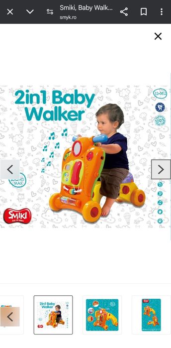 Smiki, Baby Walker, antemergator, jucarie interactiva de impins, 2in1