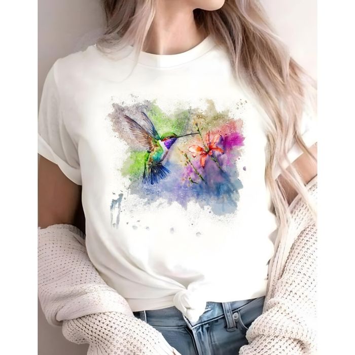 Дамска тениска - акварелно колибри