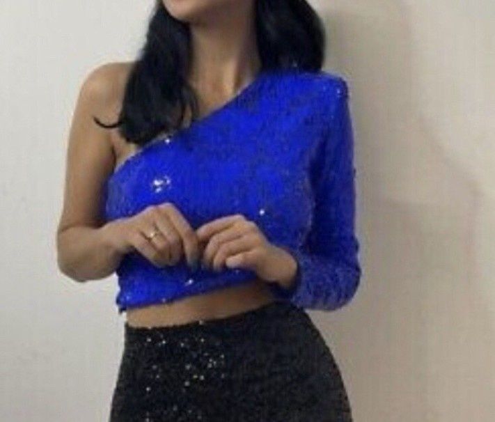 Top Zara Paiete Albastre Mărimea 38 M