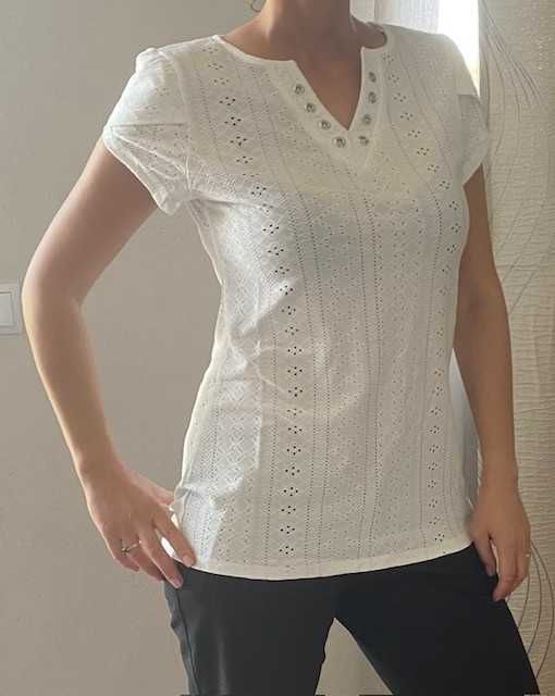 Bluză albă damă, broderie englezească, S, noua cu eticheta