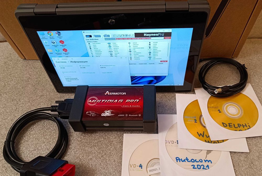Комплект aвтодиагностика и лаптоп HP ProBook с 8 RAM и тъчскрийн екран