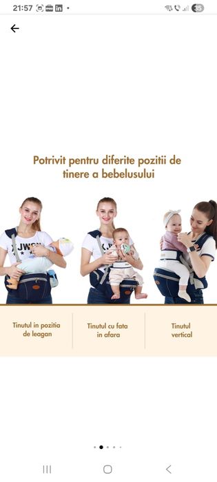 Marsupiu ergonomic cu scaun pentru bebelusi 3-36 luni