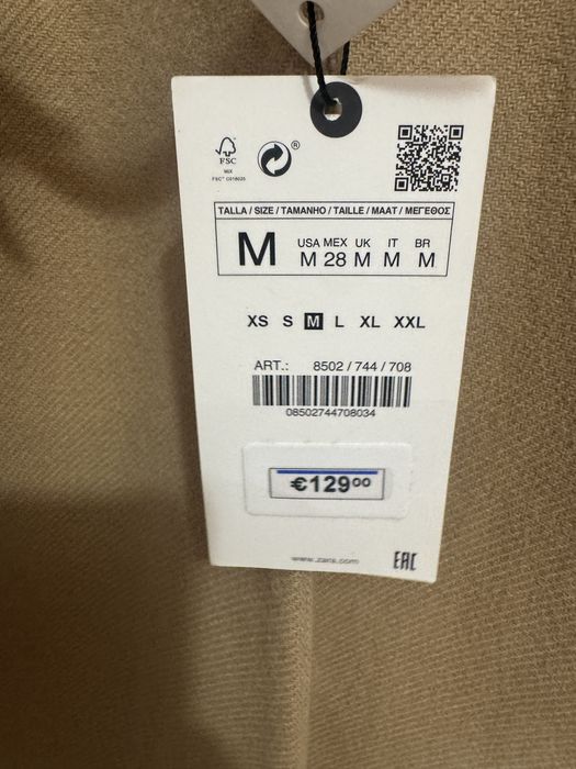 Palton bej camel Zara Manteco cambrat marimea M cu defect