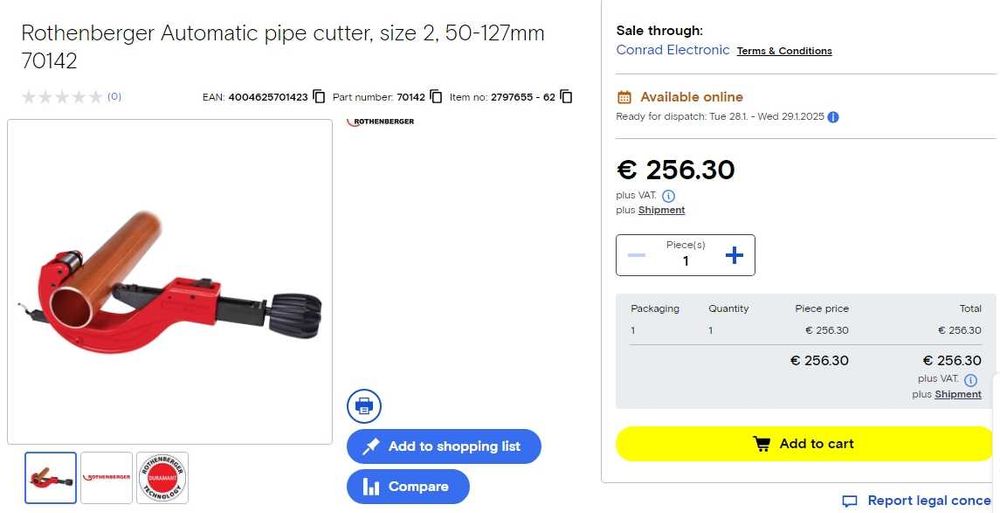 Rothenberger 70142 - Телескопичен тръборез 50-127мм / 2''-5''