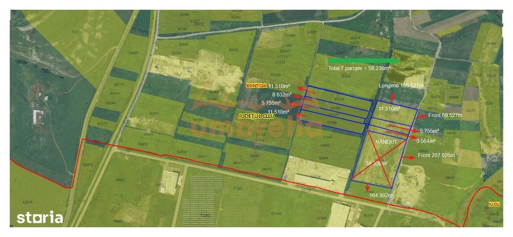 Teren de vanzare Rascruci - Bontida. Intravilan 58.236m²30€ m²