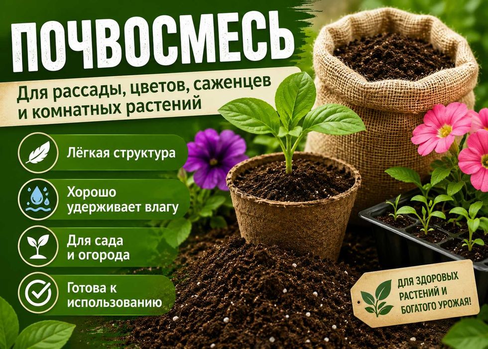 Почвосмесь универсальная | Для рассады, цветов, саженцев и огорода