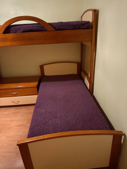 Двуетажно легло МДФ+нощно шкафче МДФ+стълби с място за съхранение МДФ