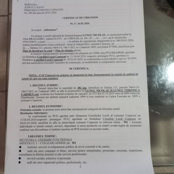 Lot de Teren Intravilan Loc.Copaceni Ilfov