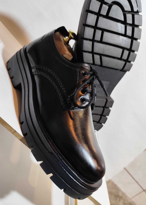 Pantofi derby 41 41.5 lace up ZARA NOI piele naturala negru