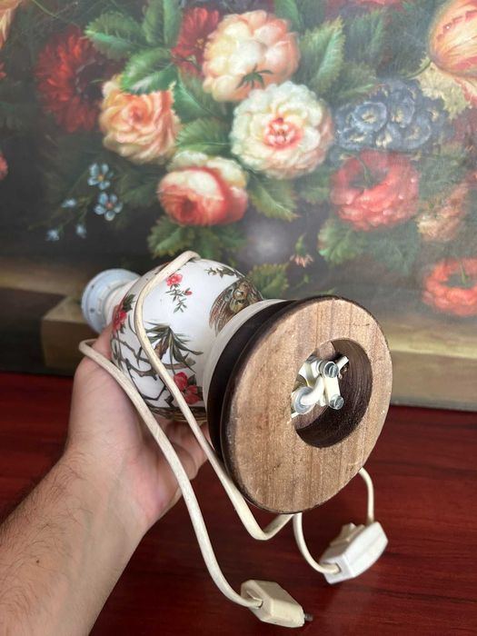 A288 veioza ceramica si lemn, 27cm H functionala