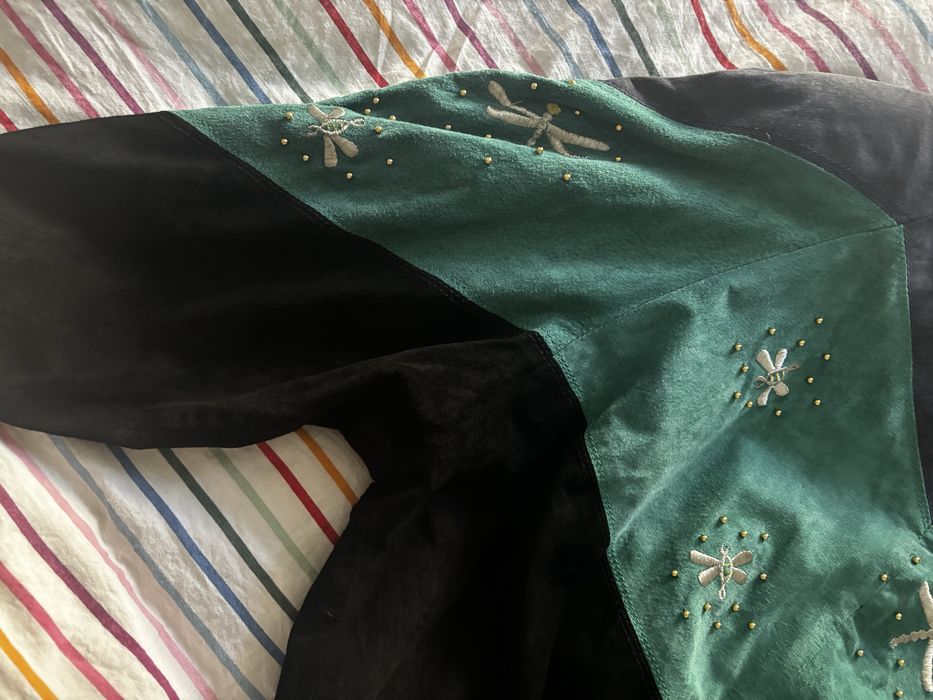 Винтидж яке с бродерия и орнаменти, естестеена кожа и велур