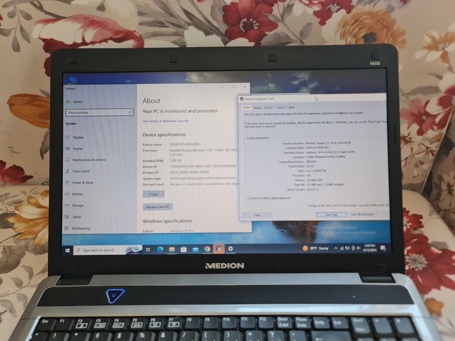 Laptop Medion E6210 16"Dual Core T3400 2.16GHz 3GB 240GB Windows 10Pro