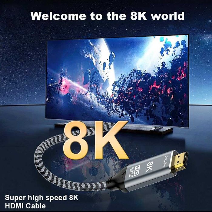 USB C към HDMI 2.1 кабел, 1,8 м, 8K/60Hz, Thunderbolt 3/4/5 към HDMI