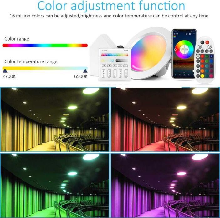 Set 4 Spoturi LED încastrate WiFi 15W 1200LM RGBCW,Bluetooth,Smart