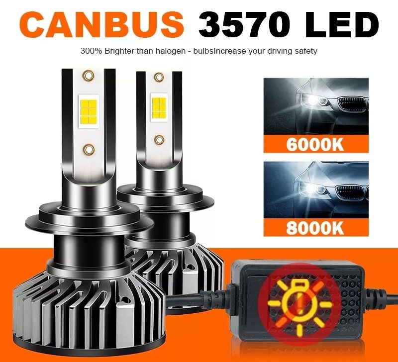 Set becuri tehnologie LED- H7 ,6500K ,8000LM ,Model OVS2-H7 Canbus 