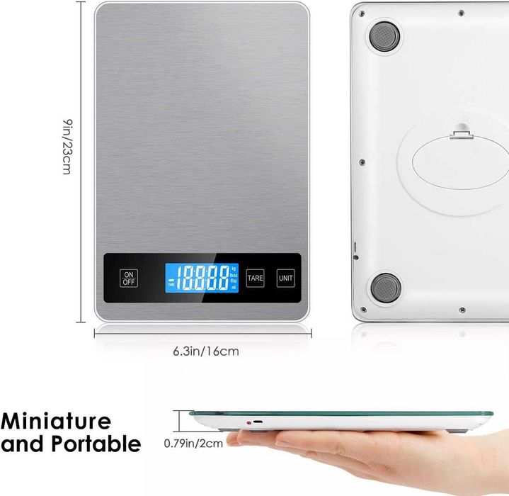 Акумулаторна кухненска везна 15 кг Лед с иноксово покритие