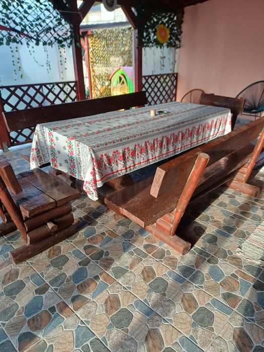 Masă rustică din bile pentru terase sau foișor. 200×80