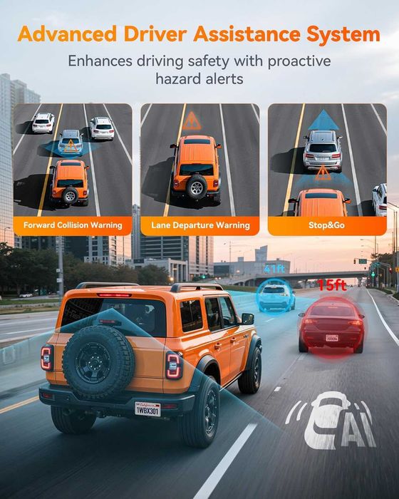 WOLFBOX 60FPS Видеорегистратор, 2.5K+1080P предна и задна камера