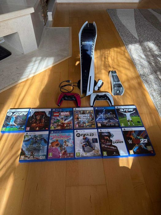PlayStation 5 PS5 + 2 джойстика + зарядна станция + 10 игри