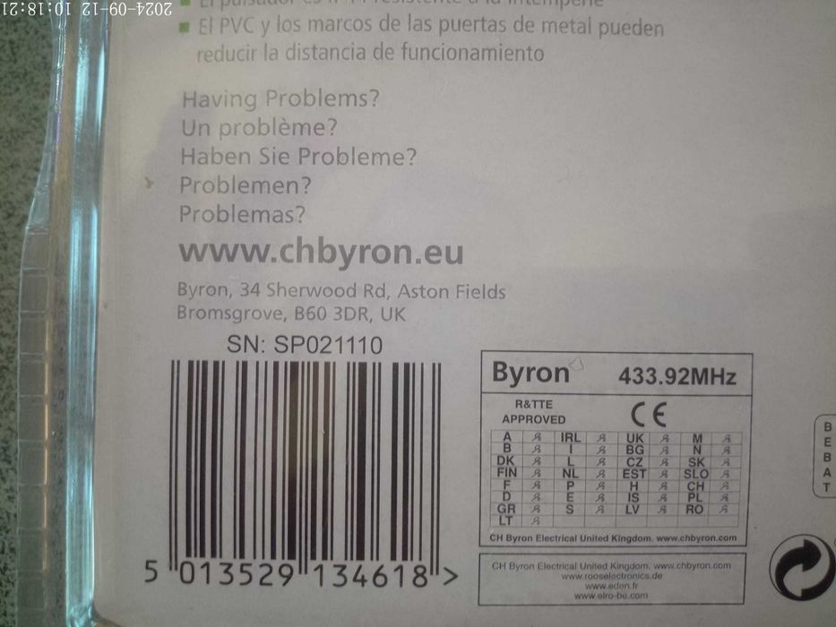 Sonerie wireless Byron, 2 receptori, 16 melodii, baterie Duracell