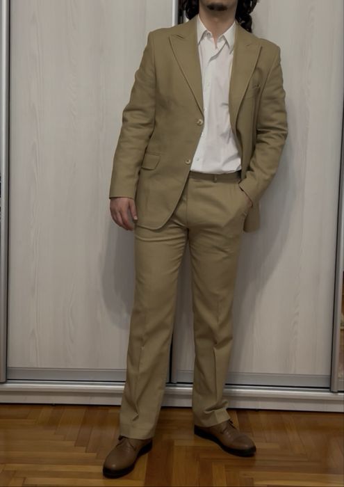 Costum costum intreg, muștariu/kaki, din bumbac, barbati