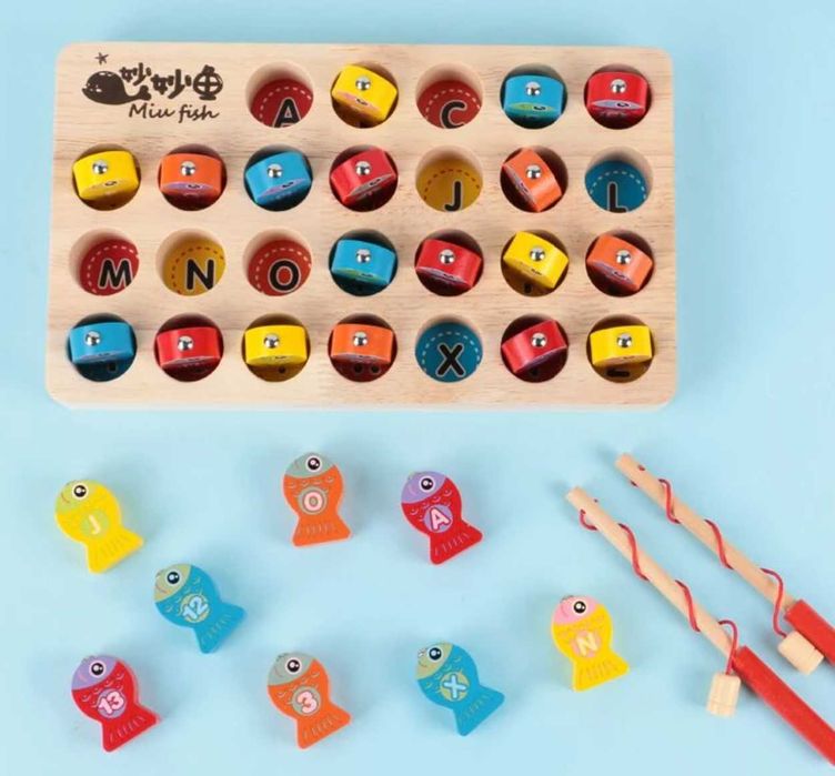 Дървена игра МАГНИТЕН РИБОЛОВ с въдици и риби / нови дървени игри