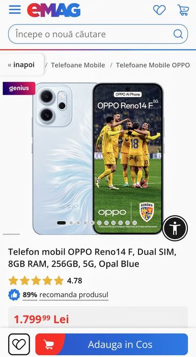 OPPO Reno 14F 5G Opal Blue 8/256 GB sigilat !
