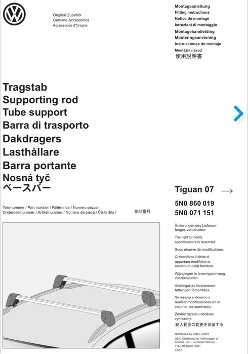 Bare transversale portbagaj Volkswagen